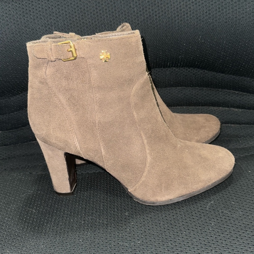 Tory Burch Milan Boots Block Heel  Brown Suede